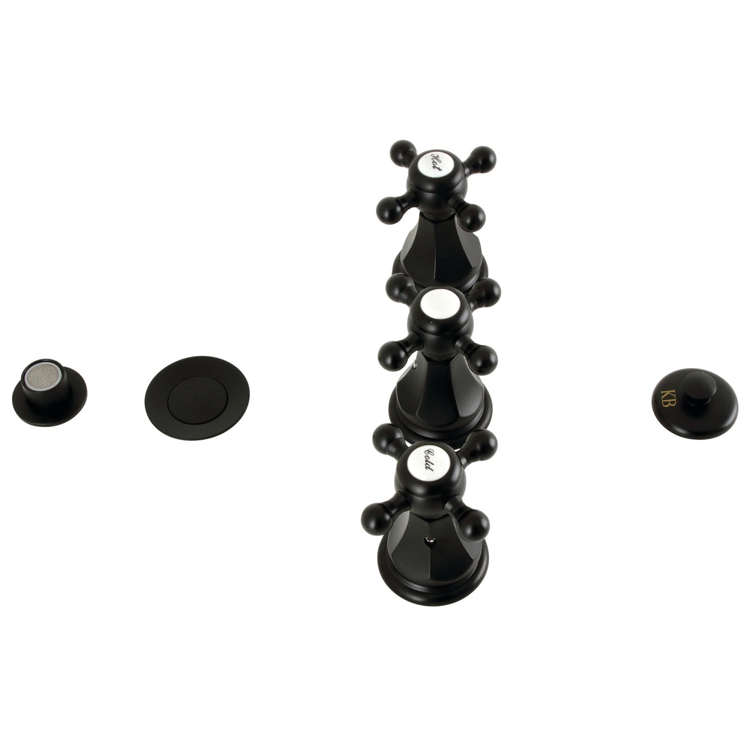 Kingston Heirloom KB320BX - Metropolitan Three-Handle Deck Mount Vertical Spray Bidet Faucet with Brass Pop-Up, Matte Black — image 1